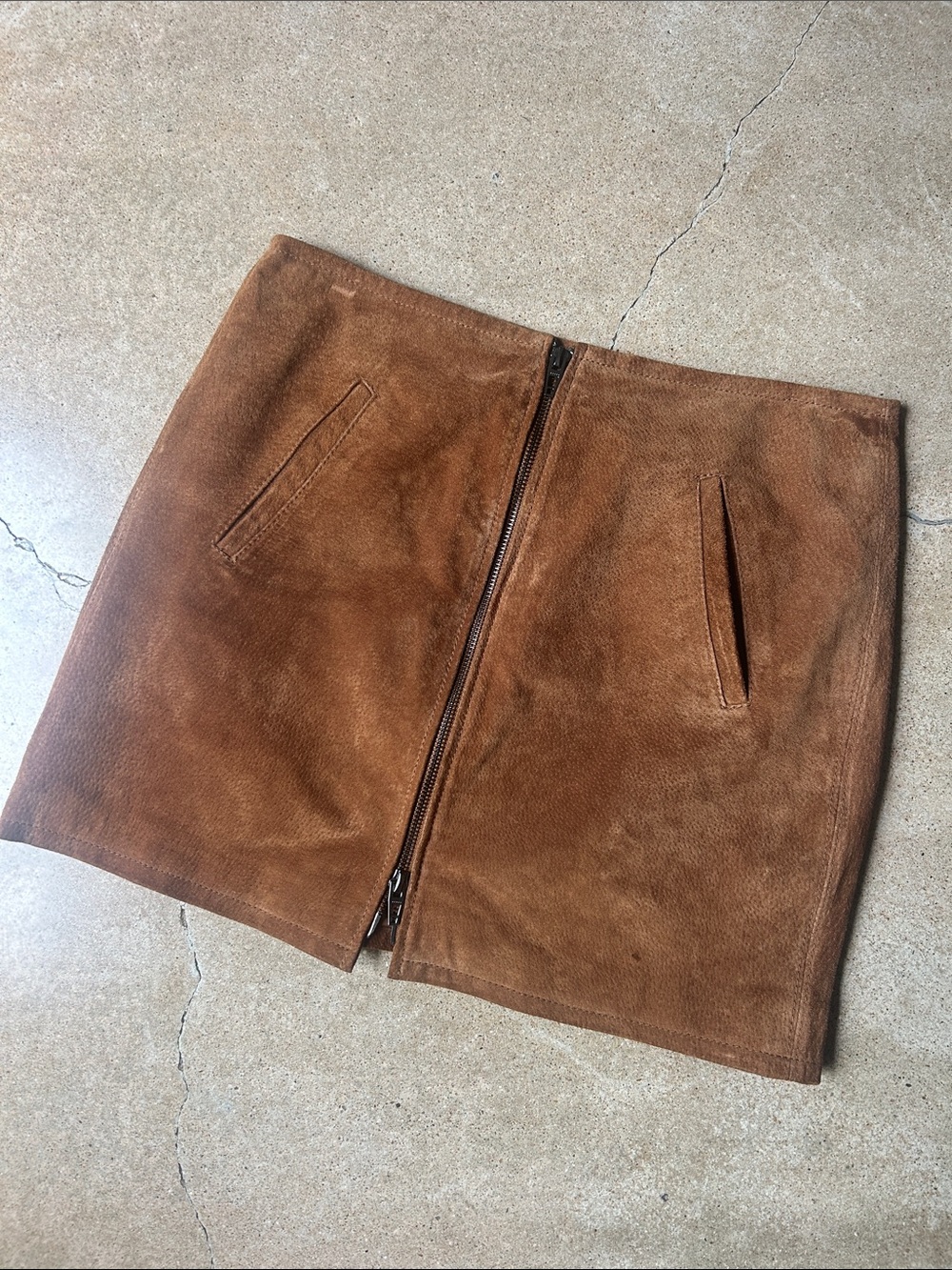 Blank NYC Brown Suede Front-Zip Mini Skirt